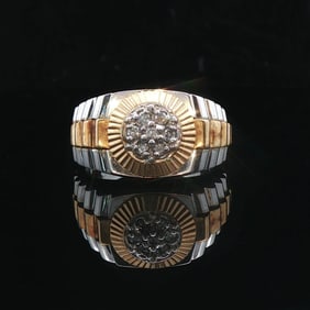 10k White and Yellow Gold Diamond Men's Watch Style Ring Size 10