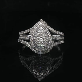 10k White Gold and 1.5cttw Diamond Pear Shape Halo Ring Size 8.5