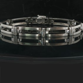 14k White Gold and 0.50cttw Diamond Men's Bar Link Bracelet 8.5"