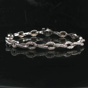 14k White Gold and 2cttw Diamond Encrusted Fancy Link Ladies Bracelet 7"