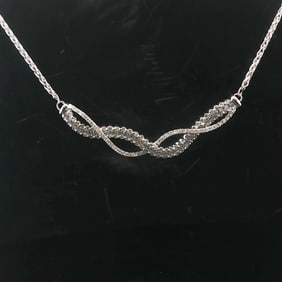 14k White Gold and 3cttw Diamond Wheat Link Fancy Pendant Necklace Italy 15"