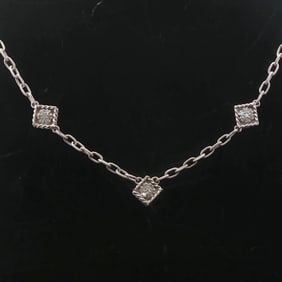 14k White Gold and Diamond Vintage Station Cable Link Necklace 16"