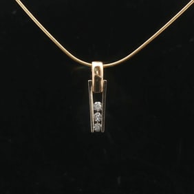 14k Yellow and White Gold 0.25cttw Diamond Slide Pendant Snake Link Necklace 16"