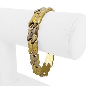 14k Yellow and White Gold Two Tone Fancy Link Bracelet Italy 7.25"