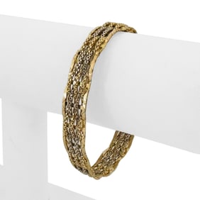 14k Yellow and White Gold Braided Popcorn Link Bracelet Italy 7.25"