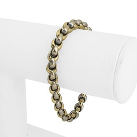 14k Yellow and White Gold Solid Two Tone Fancy Link Bracelet Italy 7"