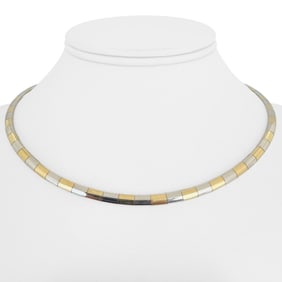 14k Yellow and White Gold Solid Two Tone Omega Link Necklace Italy 16"