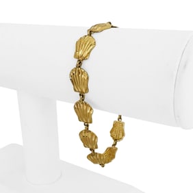 14k Yellow Gold Solid Diamond Cut Scallop Shell Link Bracelet 7.25"
