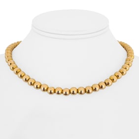 14k Yellow Gold Vintage Polished Ball String Necklace 15.5"