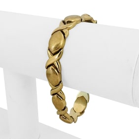 14k Yellow Gold Thick Hugs and Kisses XO Link Bracelet Italy 6.75"