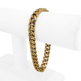 14k Yellow Gold Semi Solid Men's Vintage Curb Link Bracelet 8.75"