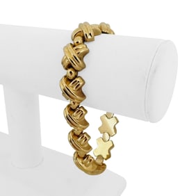 14k Yellow Gold Ladies Thick Fancy X Link Bracelet 8"