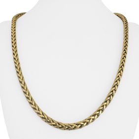 14k Yellow Gold Semi Solid Wheat Link Chain Necklace 22"