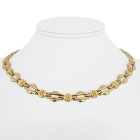 14k Yellow Gold Ladies Polished Fancy Bar Link Necklace Italy 16"
