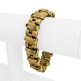 14k Yellow Gold Ladies Heavy Thick Fancy Link Bracelet Italy 7.5"