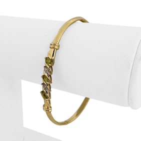 14k Yellow Gold Peridot and Diamond Ladies Bangle Bracelet 6.75"