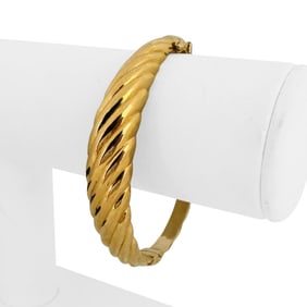 14k Yellow Gold Graduated Spiral Hinged Bangle Bracelet Italy 7"