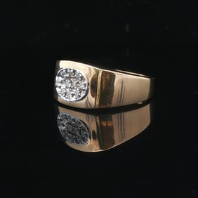 14k Yellow Gold and 0.25cttw Diamond Solid Men's Ring Size 9.5