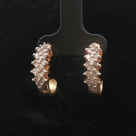 14k Yellow Gold and 0.50cttw Diamond Vintage Half Hoop Earrings