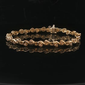 14k Yellow Gold and 1cttw Diamond Ladies Fancy Link Bracelet 7"