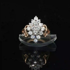 14k Yellow Gold and 1cttw Diamond Vintage Cluster Ring Size 4.75