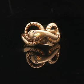 14k Yellow Gold and Diamond Vintage Snake Band Ring Size 6.5