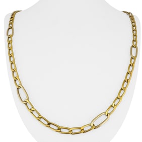 18k Yellow and White Gold Hollow Long Vintage Necklace Italy 37"