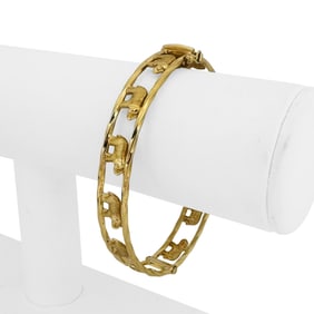 18k Yellow Gold Ladies Elephant Motif Oval Bangle Bracelet 7.25"