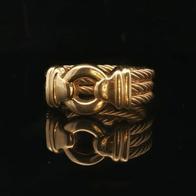 18k Yellow Gold Solid Heavy Men's Rope Buckle Ring Size 9.5