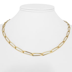 18k Yellow Gold Solid Ladies Twisted Paperclip Link Necklace Italy 18"