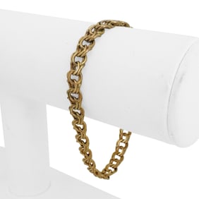 18k Yellow Gold Solid Vintage Double Curb Link Charm Bracelet 7.25"