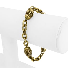 18k Yellow Gold Solid Heavy Vintage Cable Link Barrel Station Bracelet 7"