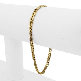 18k Yellow Gold Hollow Light Fancy Curb Link Bracelet Italy 7.5"