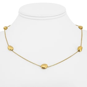 18k Yellow Gold Ladies Vintage Bean Station Necklace Italy 16"