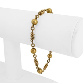 18k Yellow Gold Ladies Vintage Spiral Ball Link Bracelet Italy 7.25"