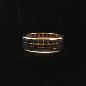 18k Yellow Gold and Blue Sapphire Solid Vintage Eternity Band Size 8