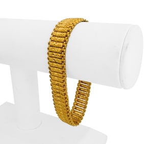 22k Yellow Gold Solid Heavy Diamond Cut Barrel Link Bracelet 8"