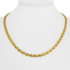 24k Pure Yellow Gold Solid Diamond Cut Fancy X Link Necklace 18"