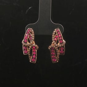 Le Vian 14k Rose Gold Pink Sapphire and Chocolate Diamond Ribbon Stud Earrings