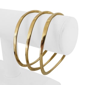 Set of Three 14k Yellow Gold Solid Curved Bangle Bracelets 8.5"