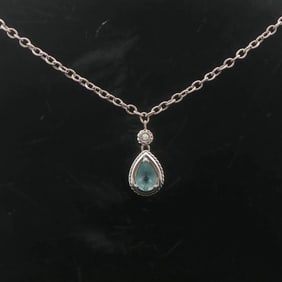 14k White Gold Aquamarine and Diamond Ladies Pend