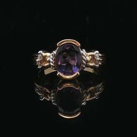 14k Yellow and White Gold Amethyst and Diamond La