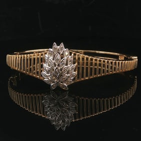 14k Yellow and White Gold Floral Diamond Motif Vi