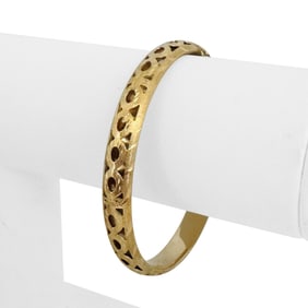 14k Yellow Gold Diamond Cut Brushed Finish Bangle