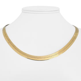 14k Yellow Gold Solid Thick Herringbone Link Neck