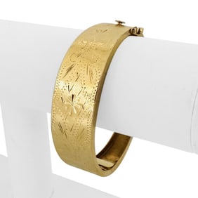 14k Yellow Gold Vintage Solid Graduated Floral Ba