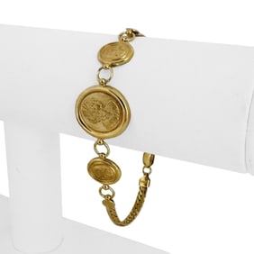 14k Yellow Gold Portrait Medallion Flattened Curb