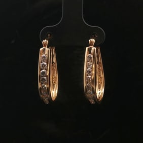 14k Yellow Gold and 0.75cttw Diamond Hoop Earring