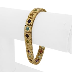 14k Yellow Gold and Multi Princess Cut Gemstone F