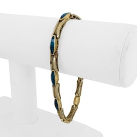 14k Yellow Gold and Opal Solid Fancy Link Bracele